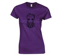 JLB Print Baby Groot Cartoon Super Hero Movie & Comic Book Fan Premium Quality Fitted T-Shirt Top for Women and Teens Purple