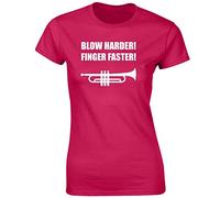 JLB Print Blow Harder Funny Rude Humor Premium Quality Fitted T-Shirt Top for Women and Teens - Hot Pink / 14-16