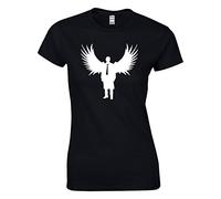 JLB Print Castiel Silhouette Horror Teen Fiction TV Show Inspired Premium Quality Fitted T-Shirt Top for Women and Teens Black