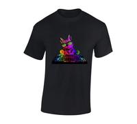 JLB Print Cat Dj Cool Premium Quality Modern Fit T-Shirt Top for Men - Black/XL