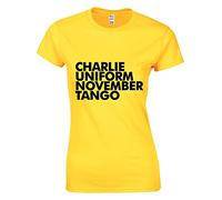 JLB Print Charlie, Uniform, November, Tango Funny Rude Humor Premium Quality Fitted T-Shirt Top for Women