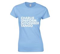 JLB Print Charlie, Uniform, November, Tango Funny Rude Humor Premium Quality Fitted T-Shirt Top for Women Light Blue