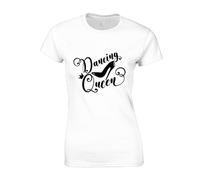 JLB Print Dancing Queen Cool Premium Quality Fitted T-Shirt Top for Women and Teens - White / 8-10