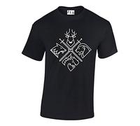 JLB Print Four Sigils on Crossed Swords Direwolf Dragon Lion and Stag Fantasy Fiction TV Show Inspired Premium Quality Regular Fit T-Shirt Top for Men and Teens Black