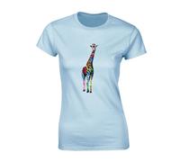 JLB Print Giraffe Paint Cool Premium Quality Loose Fit T-Shirt Top for Ladies - Blue / 6-8