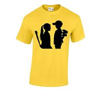 JLB Print Girl with Bat, Boy with Flowers Silhouette Street Artist Inspired Premium Quality Regular Fit T-Shirt Top for Men and Teens