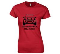 JLB Print Good Things Come in Small Packages Mini Car Funny Cool Premium Quality Fitted T-Shirt Top for Women and Teens Red