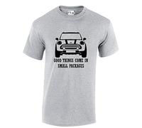 JLB Print Good Things Come in Small Packages Mini Car Funny Cool Premium Quality Regular Fit T-Shirt Top for Men and Teens Grey
