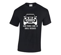 JLB Print Good Things Come in Small Packages Mini Car Funny Cool Premium Quality Regular Fit T-Shirt Top for Men and Teens Black