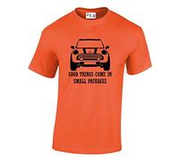 JLB Print Good Things Come in Small Packages Mini Car Funny Cool Premium Quality Regular Fit T-Shirt Top for Men and Teens Orange