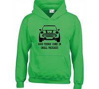 JLB Print Good Things Come in Small Packages Mini Car Funny Cool Premium Quality Unisex Hoodies for Men, Women and Teens Green