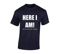 JLB Print Here I Am Funny Premium Quality Regular Fit T-Shirt Top for Men and Teens - Navy / 5XL
