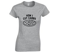 JLB Print How I Cut Carbs Funny Cool Premium Quality Fitted T-Shirt Top for Women and Teens Grey