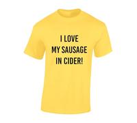 JLB Print I Love My Sausage in Cider Funny Rude Humor Premium Quality Modern Fit T-Shirt Top for Men - Yellow/XXL