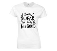 JLB Print I Solemnly Swear That I AM up to No Good Wizard Themed Premium Quality Fitted T-Shirt Top for Women and Teens White