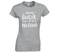 JLB Print I Solemnly Swear That I AM up to No Good Wizard Themed Premium Quality Fitted T-Shirt Top for Women and Teens Grey