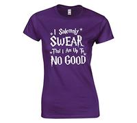 JLB Print I Solemnly Swear That I AM up to No Good Wizard Themed Premium Quality Fitted T-Shirt Top for Women and Teens Purple