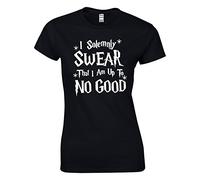 JLB Print I Solemnly Swear that I AM up to No Good Wizard Themed Premium Quality Fitted T-Shirt Top for Women and Teens Black