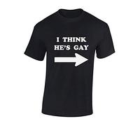 JLB Print I Think He's Gay Funny Premium Quality Regular Fit T-Shirt Top for Men and Teens - Black/S
