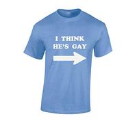 JLB Print I Think He's Gay Funny Premium Quality Regular Fit T-Shirt Top for Men and Teens - Carolina Blue/M