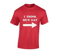 JLB Print I Think He's Gay Funny Premium Quality Regular Fit T-Shirt Top for Men and Teens - Red/M