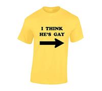 JLB Print I Think He's Gay Funny Premium Quality Regular Fit T-Shirt Top for Men and Teens - Yellow/XL