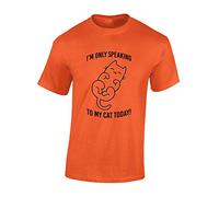 JLB Print I'm Only Speaking to My Cat Today Novelty Premium Quality Regular Fit T-Shirt Top for Men and Teens - Orange/L