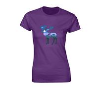 JLB Print Moose Night Sky Cool Novelty Premium Quality Fitted T-Shirt Top for Women and Teens - Purple / 14-16