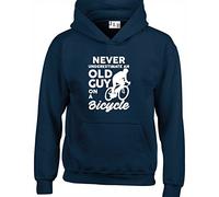 JLB Print Never Underestimate an Old Guy Cycling Sports Fan Premium Quality Unisex Hoodies for Men, Women and Teens Navy
