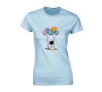 JLB Print Planet Balloons Astronaut Cool Premium Quality Loose Fit T-Shirt Top for Ladies - Blue / 14-16