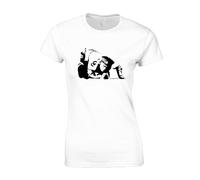 JLB Print Policeman Charlie Banksy Street Artist Inspired Premium Quality Loose Fit T-Shirt Top for Ladies - White / 14-16