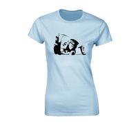 JLB Print Policeman Charlie Banksy Street Artist Inspired Premium Quality Loose Fit T-Shirt Top for Ladies - Blue / 14-16