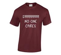 JLB Print Shhh No ONE Cares Funny Cool Premium Quality Regular Fit T-Shirt Top for Men and Teens Maroon