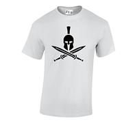 JLB Print Spartan Helmet and Crossed Swords Cool Premium Quality Regular Fit T-Shirt Top for Men and Teens White