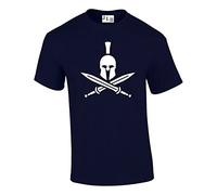 JLB Print Spartan Helmet and Crossed Swords Cool Premium Quality Regular Fit T-Shirt Top for Men and Teens Navy