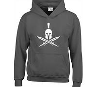 JLB Print Spartan Helmet and Crossed Swords Cool Premium Quality Unisex Hoodies for Men, Women and Teens Charcoal