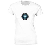 JLB Print Stark Heart Super Hero Movie & Comic Book Fan Premium Quality Fitted T-Shirt Top for Women and Teens - White/M - 8/10