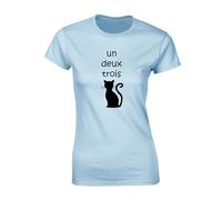 JLB Print Un Deux Trois Cat Cool Premium Quality Loose Fit T-Shirt Top for Ladies - Blue / 10-12