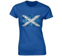 JLB Print Vintage Scotland Flag Cool Novelty Premium Quality Fitted T-Shirt Top for Women and Teens - Royal/M - 8/10