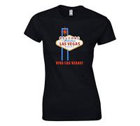 JLB Print Viva Las Vegas Cool Novelty Premium Quality Fitted T-Shirt Top for Women and Teens (Black/Small)