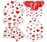 JLCFUTURE 140Pcs, Valentine's Day Party Decorations Glitter Hearts Plates and Napkins Couple's Date Party Supplies Heart-Shaped Tableware Set, Serves 20 Guests