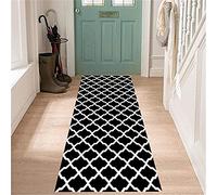 JLCP Black And White Runner Rugs, Geometric Non-Slip Washable Carpet Runners for Hallway Kitchen Living Room Bathroom Laundry,Width 50/60/ 70/80/ 90/100/110/120/130/140Cm,Custom Length,60x400cm