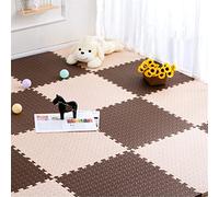 JLCP Kids Foam Puzzle Floor Play Mat, Sound Absorbing Non-Slip Soft Crawling Mat Waterproof Multicolors EVA Interlocking Foam Floor Mats for Play & Learn,Exercise Gym Yoga,Beige+brown,40pcs