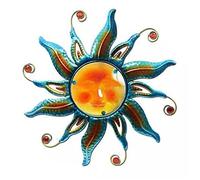 JLCP Metal Sun Wall Art Decor,Sun Face Wall Art Sculpture Hanging Decorations for Living Room Bedroom Study Room Garden,Easy To Install,Blue,42x42cm/16.5"x16.5"