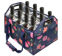 JLDTOP 12 Bottle Wine Carrier Collapsible Bottle Caddy with Handles Storage Box for Travel Picnics Weddings Shopping Wine Tasting (Blue Floral)