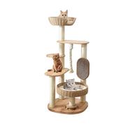 JLDUQKUM Wooden Cat Tree for Large Cat, 49.6-Inch Tall Cat Tower with Scratching Post for Indoor Cats, Multi-Level Cat Condo with Hand-Woven Cat Bed and Scratching Board Easy to Clean