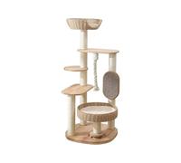 JLDUQKUM Wooden Cat Tree for Large Cat, 49.6-Inch Tall Cat Tower with Scratching Post for Indoor Cats, Multi-Level Cat Condo with Hand-Woven Cat Bed and Scratching Board Easy to Clean