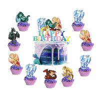 Jlemon 25Pcs Wings of Fire Party Cake topper Dragon Theme Cake Decorations with 24pcs Cupcake Toppers, 1pcs Big Cake Topper for Wings of Fire Birthday Party Supplies
