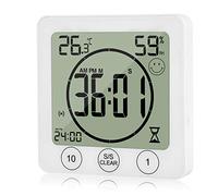 JLENOVEG Digital Shower Timer Clock with Temperature & Humidity Display - Waterproof Bathroom Wall Clock for Kids, Spa, Kitchen - Touch Screen Countdown Timer, Magnetic Mount, Suction Cup & Stand