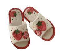 JLGYSX Flip Flops, Sweet Strawberry Cotton Laundry Slippers Women Summer Autumn House Slides Female Flip Flops Home Floor Slippers